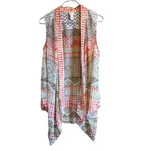 Chico's Polyester Beaded Crocheted Shoulder Sleeveless Tunic Cardigan Chico 1